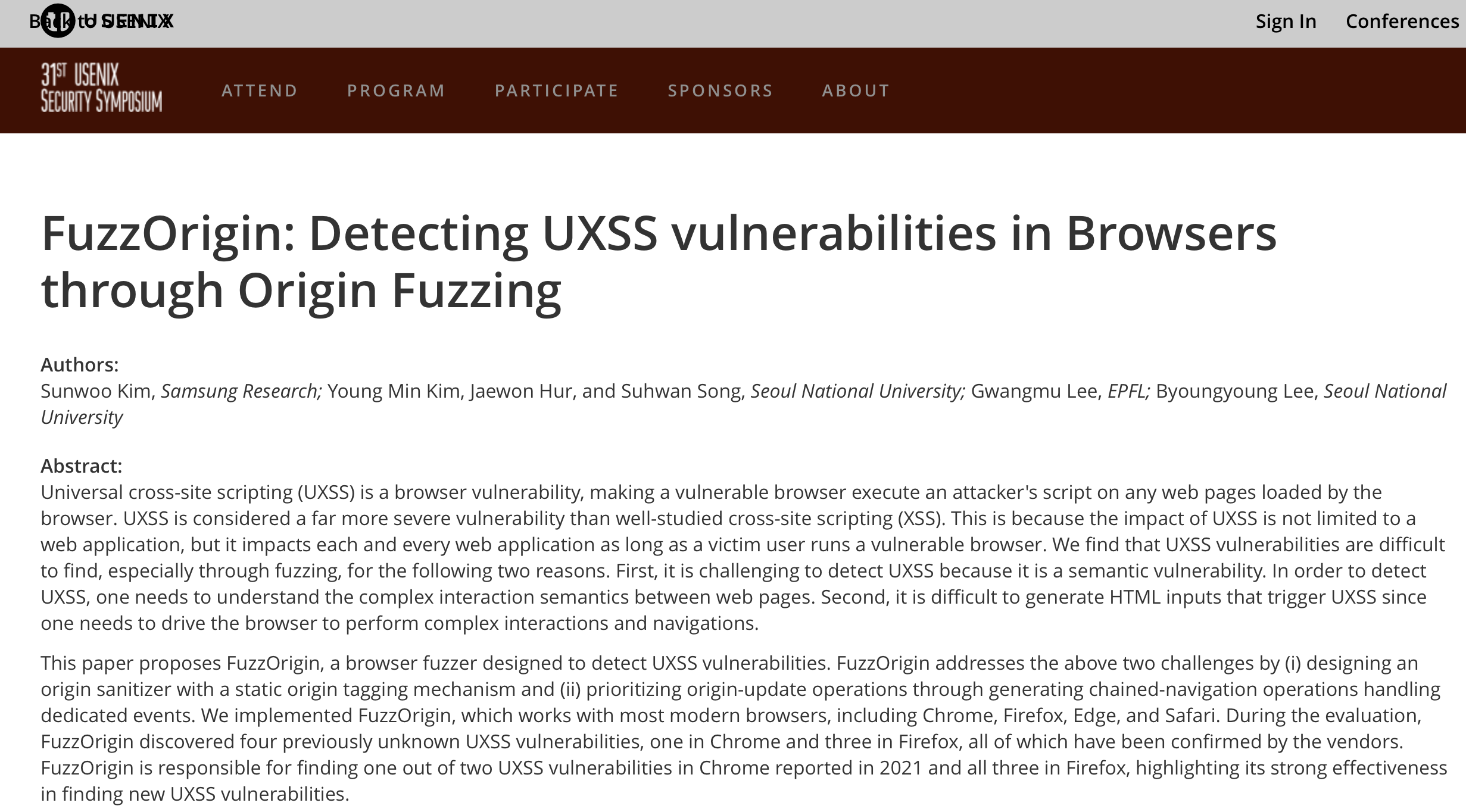 FuzzOrigin: Detecting UXSS Vulnerabilities in Browsers through Origin Fuzzing, published at USENIX Security 2022