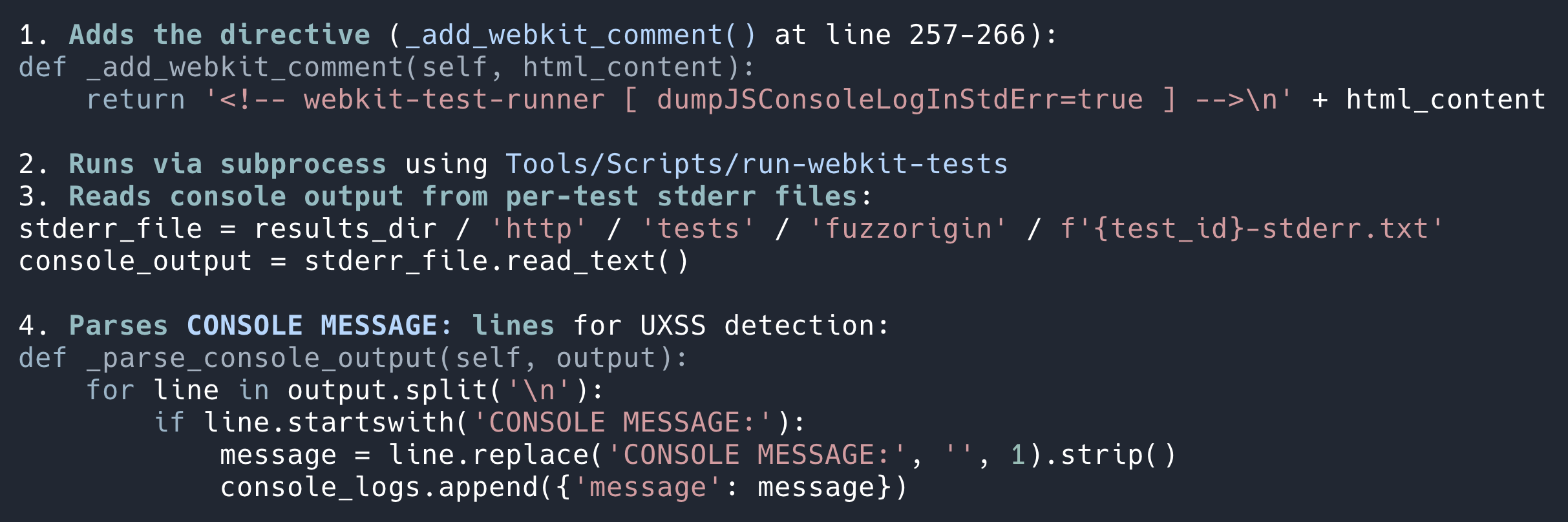 Modified FuzzOrigin code showing WebKit test runner integration
